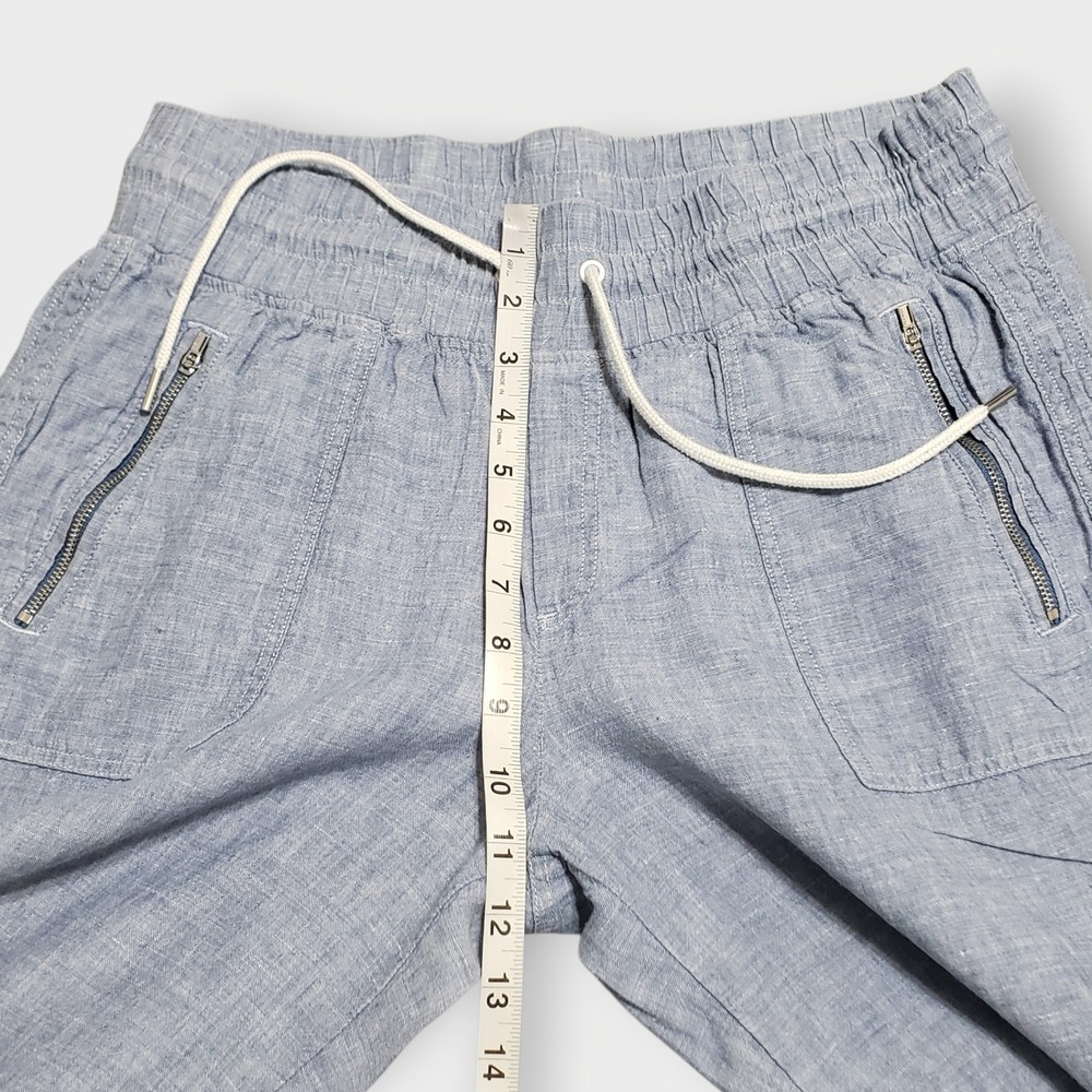 Athleta Cabo Linen Wide Leg Pant Chambray Blue Size 14 Elastic Waist Drawstring - Picture 8 of 11